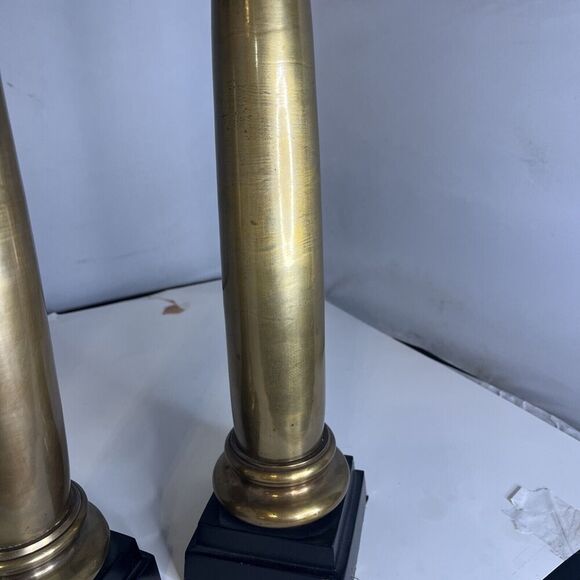 Vintage Pair of Brass Column Candlestick Holder 15” Tall MCM Very Heavy - Picture 9 of 11